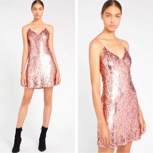 Alice + Olivia Contessa V neck Iridescent Pink Sequin Mini Dress Size XS